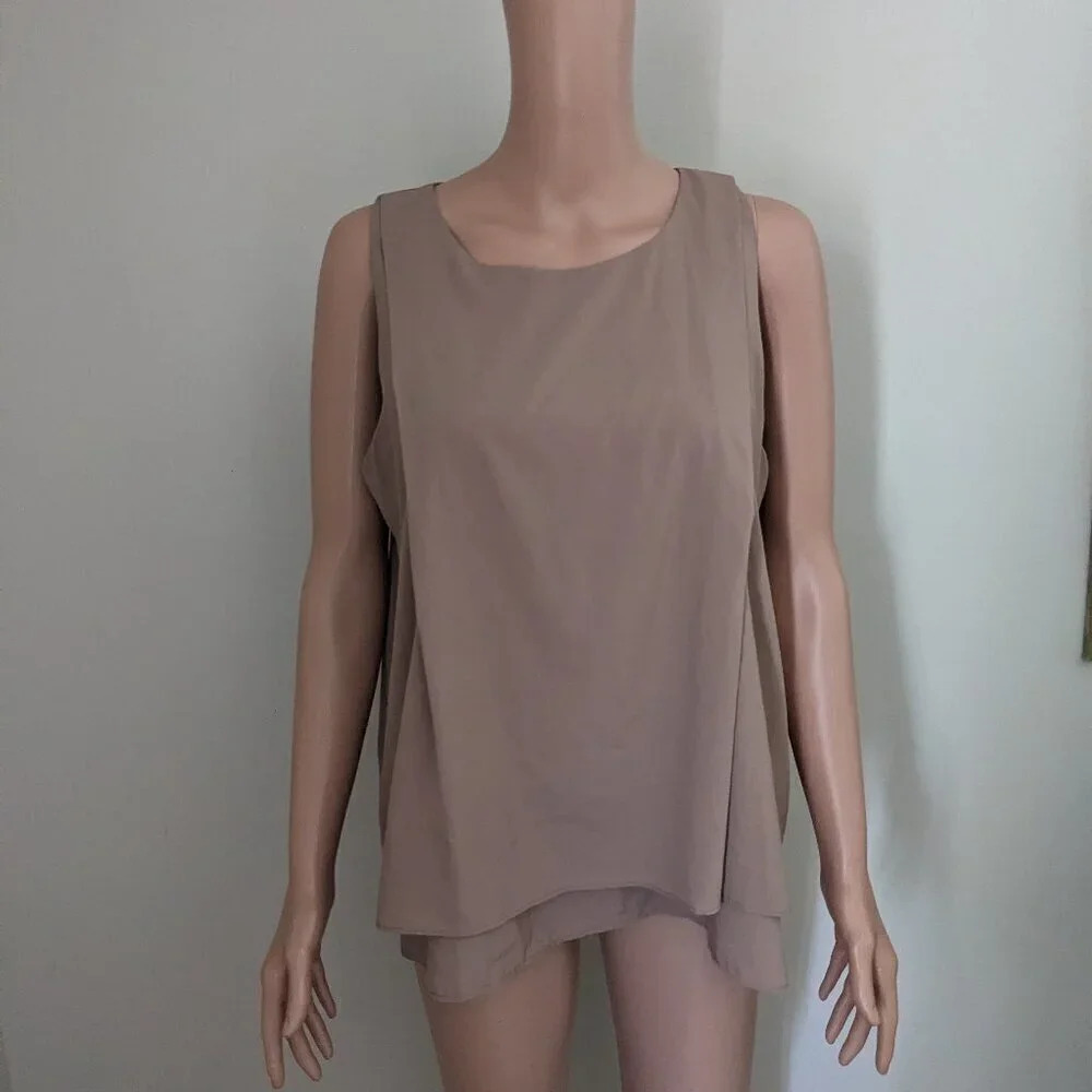 Hayden LA Tan Sleeveless Blouse medium minimalist layering professional